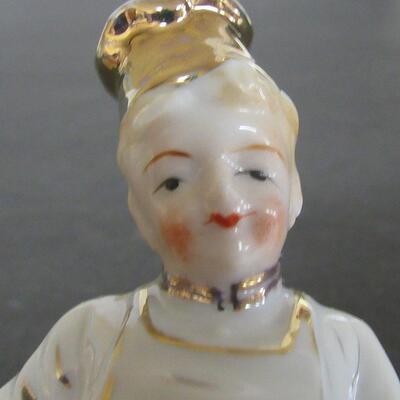 Sweet Little Porcelain Male Baker Chef Bell With Applied Flowers, Japan