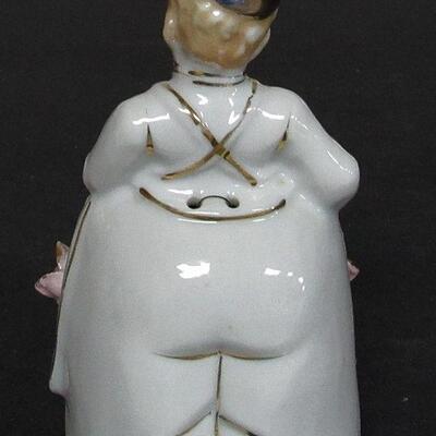 Sweet Little Porcelain Male Baker Chef Bell With Applied Flowers, Japan