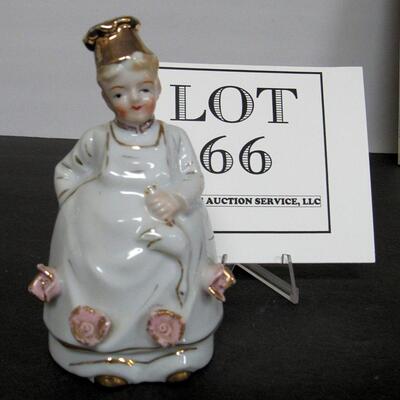 Sweet Little Porcelain Male Baker Chef Bell With Applied Flowers, Japan