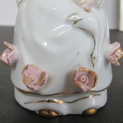 Sweet Little Porcelain Male Baker Chef Bell With Applied Flowers, Japan