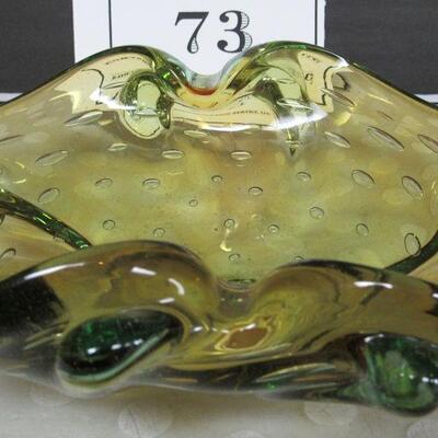 MCM Free Form Controlled Bubbles Heavy Glass Bowl Unsigned