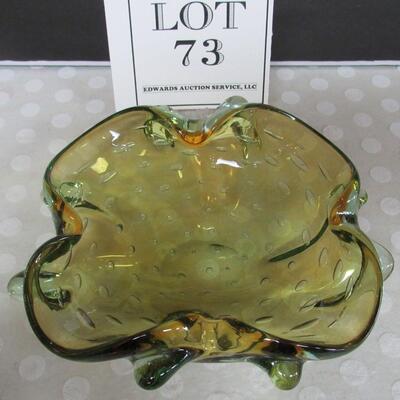 MCM Free Form Controlled Bubbles Heavy Glass Bowl Unsigned