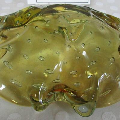 MCM Free Form Controlled Bubbles Heavy Glass Bowl Unsigned