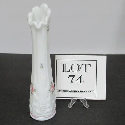 Vintage Westmoreland Paneled Grape Bud Vase With Hand Painted Roses 