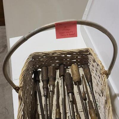 15 Vintage Wood Handle Tools+Basket -Item #66