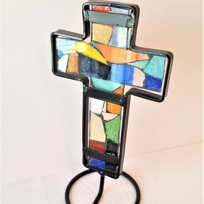 Lot #243  Stained Glass Cross Candle Holder
