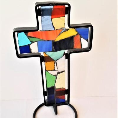 Lot #243  Stained Glass Cross Candle Holder
