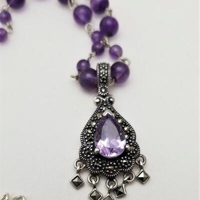Lot #245   Sterling, Marcasite & Amethyst Necklace