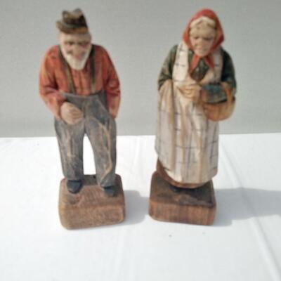2 Hand Carved Elderly Couple Figures