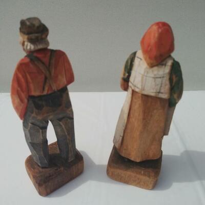 2 Hand Carved Elderly Couple Figures