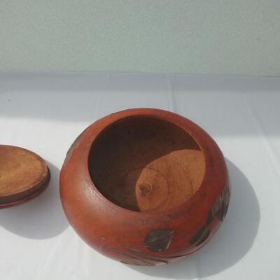 Carved Wooden Round Trinket Box