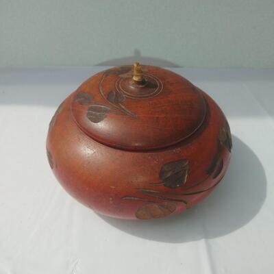 Carved Wooden Round Trinket Box