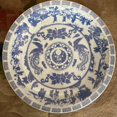 Vintage Large Blue and White Porcelain Taiwanese Round Serving Platter 1 of 2