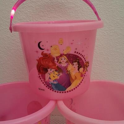 Lot 23: (3) New Children's Princess Trick or Treat Buckets LED Handles - All Work