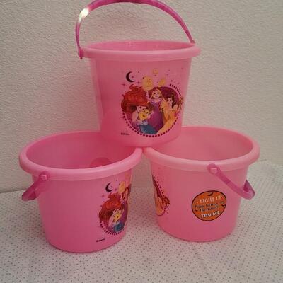 Lot 23: (3) New Children's Princess Trick or Treat Buckets LED Handles - All Work