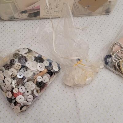 Lot 29: Large Plastic Bin of Assorted Vintage Buttons Sewing Essentials