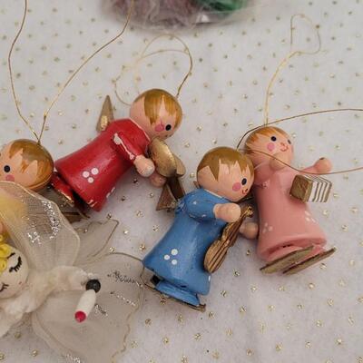 Lot 34: Large Assortment of Christmas Wooden Figures + (2) Small Table top Trees w/ Lights (both work)