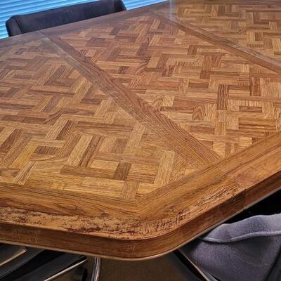 Lot 47: Vintage Wood Dining Table w/ 4 Chairs â—â— 29" x 59" x 42"