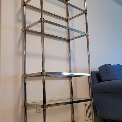 Lot 50: Vintage Mid Century Modern Metal and Glass Shelving Unit All Original Glass â—â— 74.5" x 30" x 14"