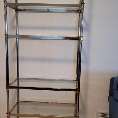 Lot 50: Vintage Mid Century Modern Metal and Glass Shelving Unit All Original Glass â—â— 74.5" x 30" x 14"