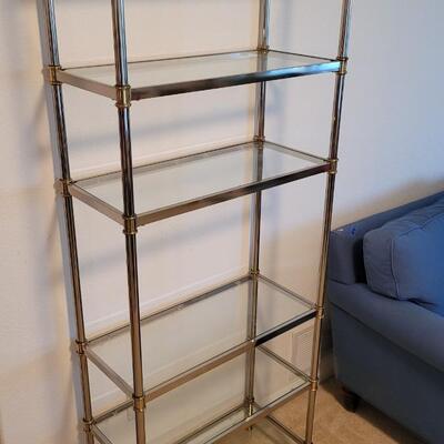 Lot 50: Vintage Mid Century Modern Metal and Glass Shelving Unit All Original Glass â—â— 74.5" x 30" x 14"