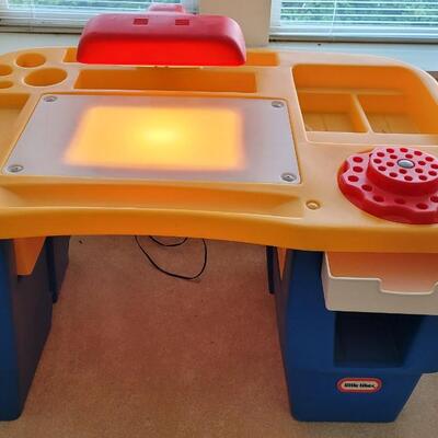 Lot 54: Vintage LITTLE TIKES Drafting Table with Chair - Lights Both Work - â˜† Lamp Base is Damaged
