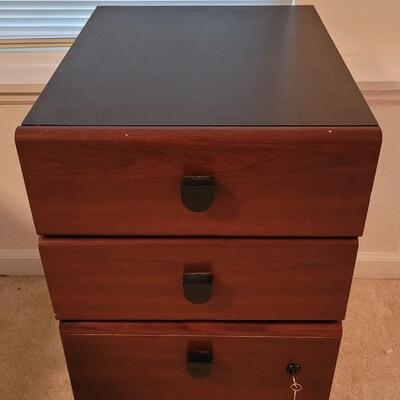 Lot 55: Wood File Cabinet w/ Keys â—â— 16" x 21" x 26.5" 