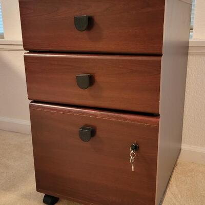 Lot 55: Wood File Cabinet w/ Keys â—â— 16" x 21" x 26.5" 