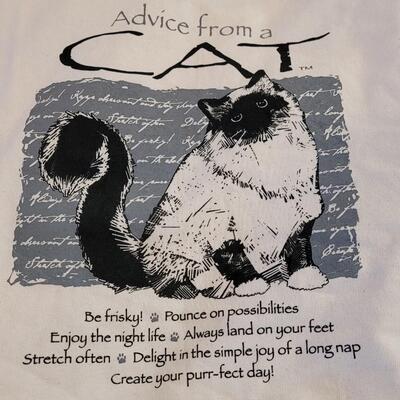 Lot 66: New Cat Advice Shirt (XL) and Lou Rankin Plush Cat