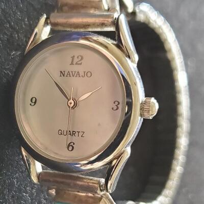 Navajo Quartz Watch with Sterling Inlaid Watchband 