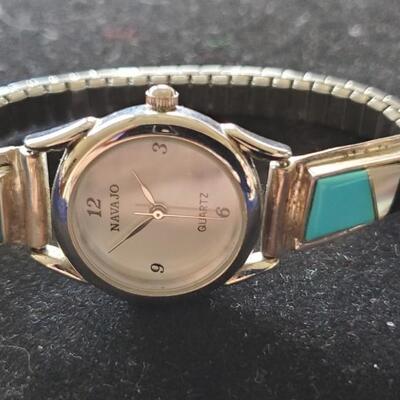 Navajo Quartz Watch with Sterling Inlaid Watchband 