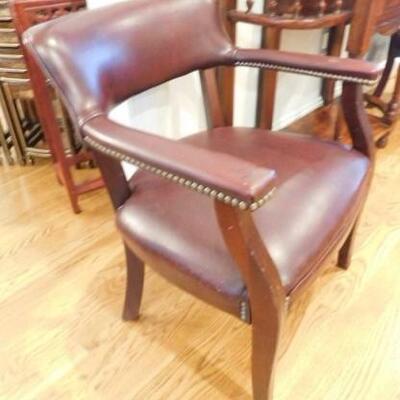 Pair of Leather with Brass Buttons Traditional Style Captain's Chairs