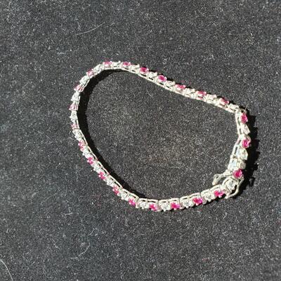 Spinel and CZ Tennis Bracelet   925 