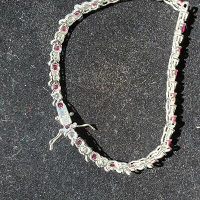 Spinel and CZ Tennis Bracelet   925 