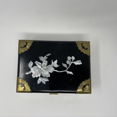 Chinese Lacquered Jewelry Box with Brass Hardware