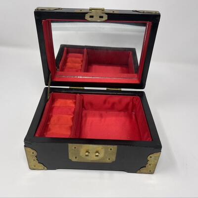 Chinese Lacquered Jewelry Box with Brass Hardware