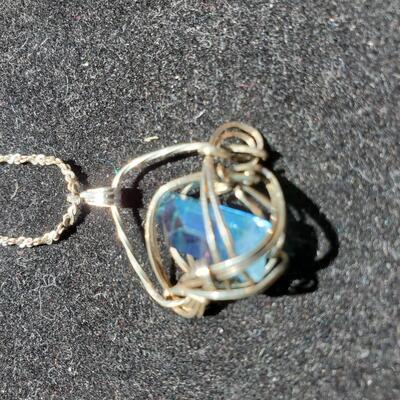 Aquamarine in Silver Cage Pendant   