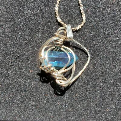 Aquamarine in Silver Cage Pendant   