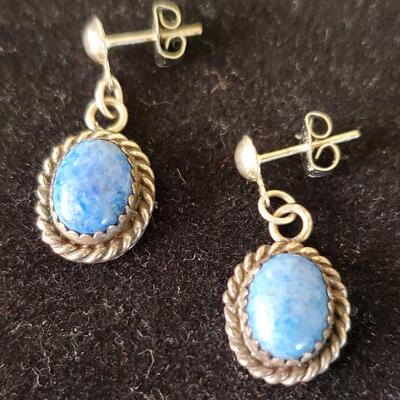 Spotted Lapis Drop Earrings with rope design