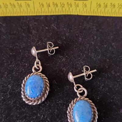 Spotted Lapis Drop Earrings with rope design