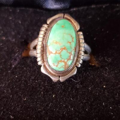 Sterling Green Turquoise Ring   Signed BB