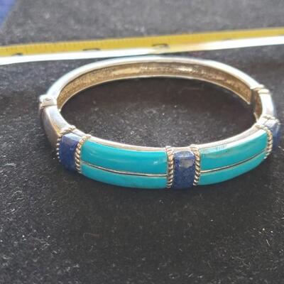 Cuff Hinged Bracelet with Inlay Turquoise and Lapis 