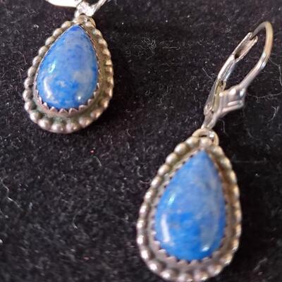 Spotted Lapis Cabochon Claw Earrings 