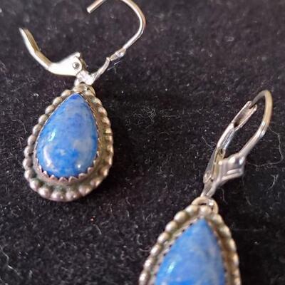 Spotted Lapis Cabochon Claw Earrings 