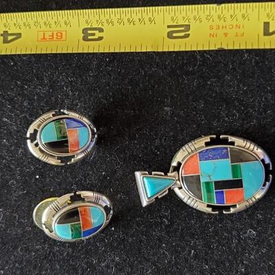 Inlaid Sterling Pendant & Earrings Set