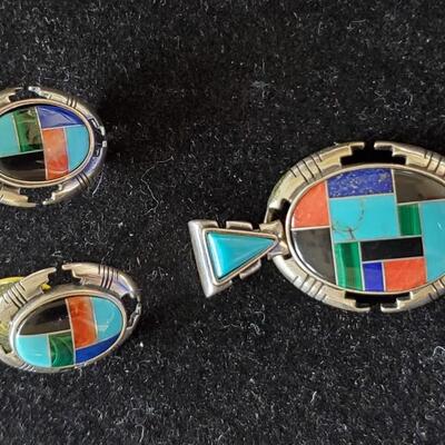 Inlaid Sterling Pendant & Earrings Set