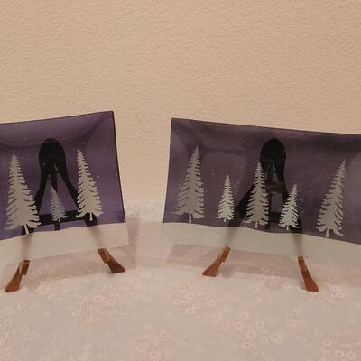 Lot 117: (2) Winter Deco Plates (long one has a scratch on bottom side)