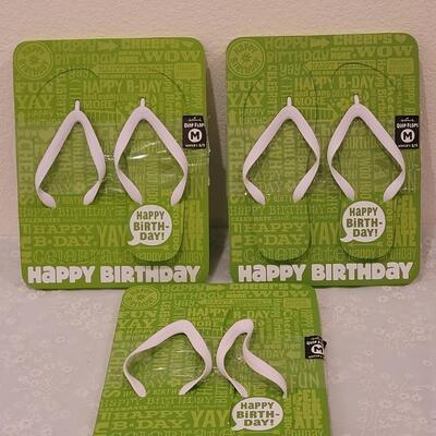 Lot 128: (3) New Happy Birthday Flip Flops 