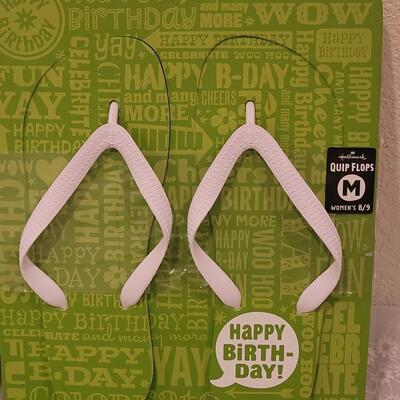 Lot 128: (3) New Happy Birthday Flip Flops 