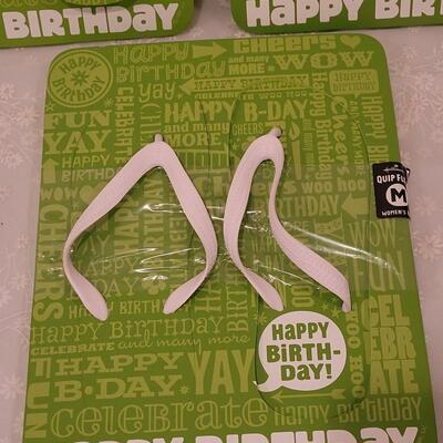 Lot 128: (3) New Happy Birthday Flip Flops 